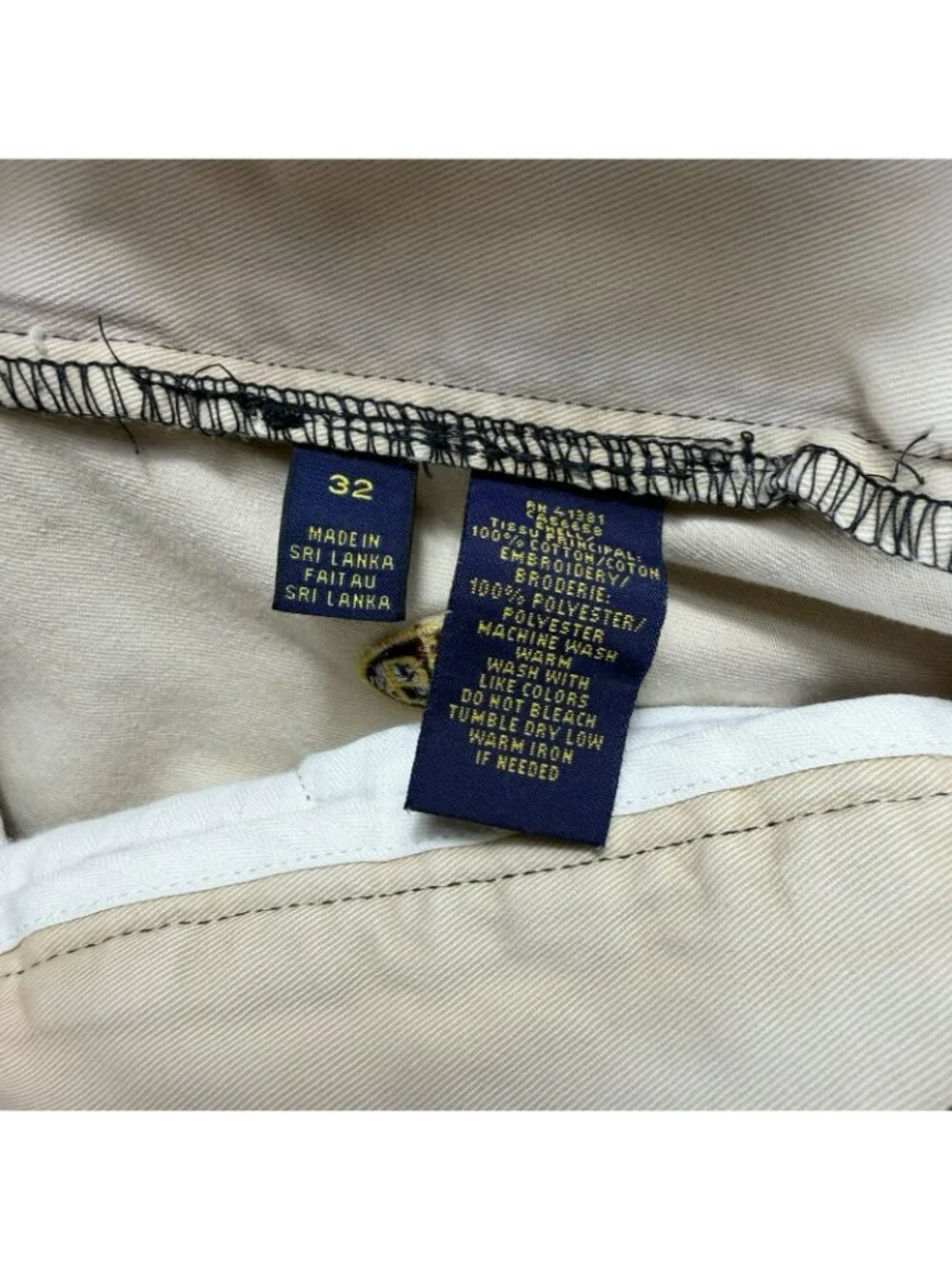 Polo Ralph Lauren Embroidered Shield Distressed Shorts Beige Men’s Size 32 x 9